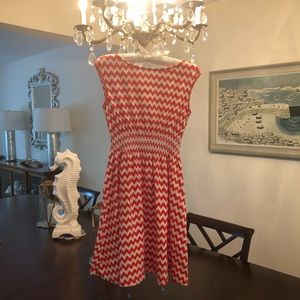 Kate Spade Vibrant Orange & White Zig Zag Dress XS